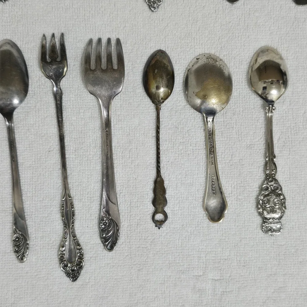 VTG Serving‎ Spoon Fork Lot of 15 Floral Art Some Silverplated